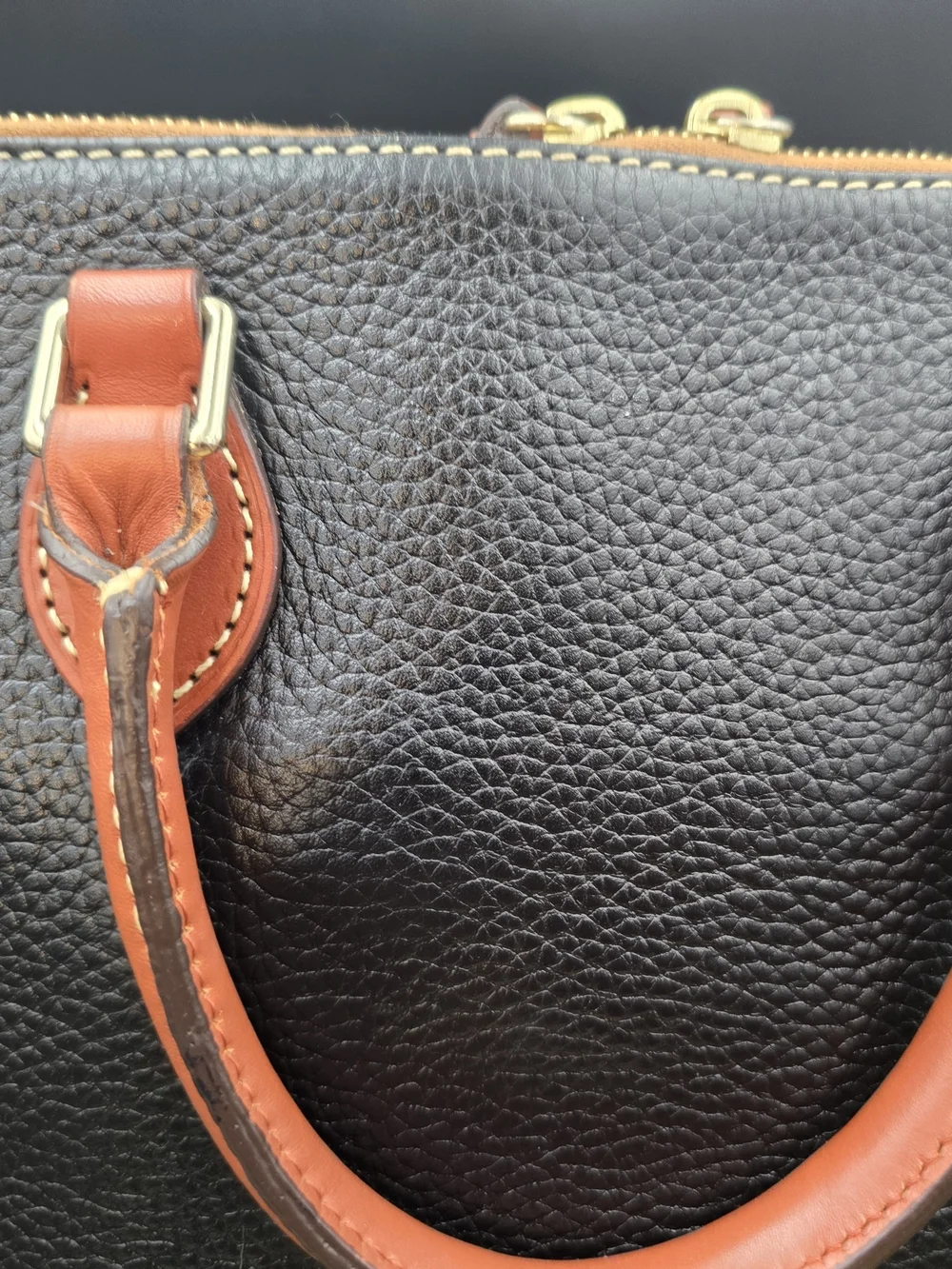 Dooney & Bourke Black and Brown Pebble Leather Satchel
